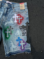 GALLERY OF ILLUSIONS MULTI CROSS DENIM JORTS (made on Levi 405)