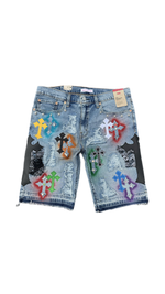 GALLERY OF ILLUSIONS MULTI CROSS DENIM JORTS (made on Levi 405)