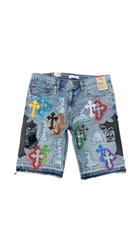 GALLERY OF ILLUSIONS MULTI CROSS DENIM JORTS (made on Levi 405)