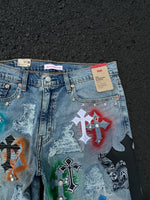 GALLERY OF ILLUSIONS MULTI CROSS DENIM JORTS (made on Levi 405)