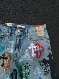 GALLERY OF ILLUSIONS MULTI CROSS DENIM JORTS (made on Levi 405)