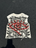 Crop sleeve airbrush skeleton tee