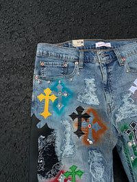 GALLERY OF ILLUSIONS MULTI CROSS DENIM JORTS (made on Levi 405)